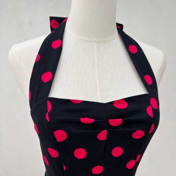 Feldie Black & Hot Pink Polka-Dot 1950s Inspired Halter Skater Style Dress Small - Picture 2 of 15